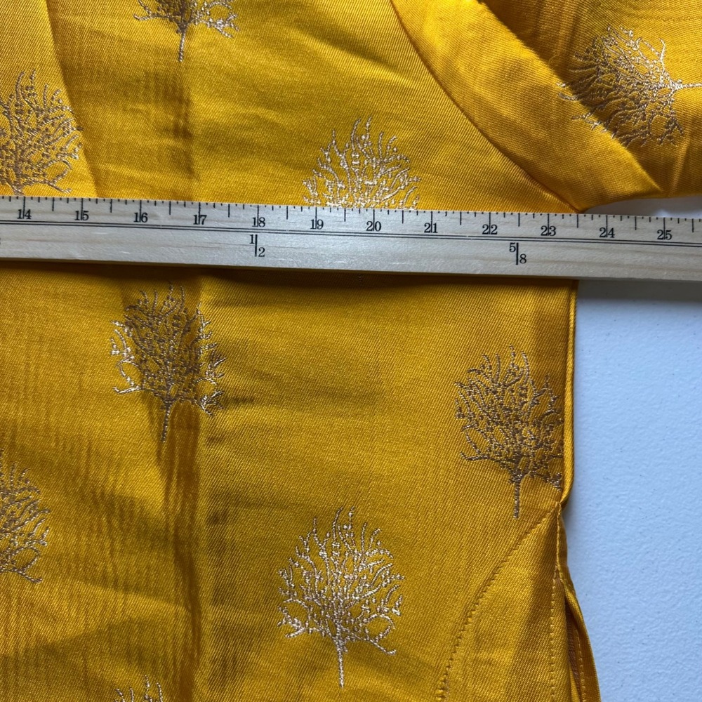 Mens Mustard Yellow Gold Tree Embroidered Kurta Tunic Mandarin Collar Size 44 - Picture 9 of 15